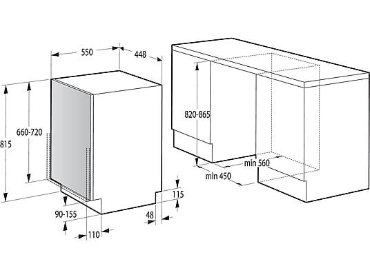 Lavavajillas integrable - Hisense HV543D10, 11 servicios, 7 programas, 44.8 cm, Tercera bandeja, Inverter, Sin Panelar