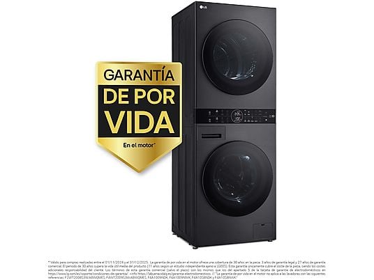 Lavadora secadora - LG WT1210BBF, Torre de lavado 12/10 kg, TurboWash™, Smart Pairing™, Inox grafito