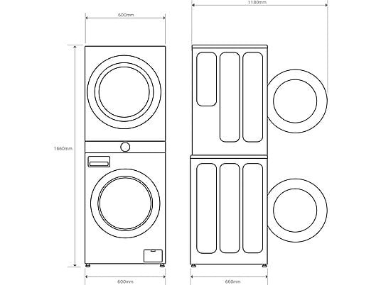 Lavadora secadora - LG WT1210BBF, Torre de lavado 12/10 kg, TurboWash™, Smart Pairing™, Inox grafito