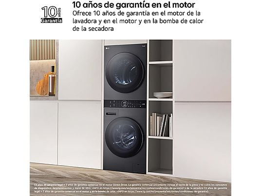 Lavadora secadora - LG WT1210BBF, Torre de lavado 12/10 kg, TurboWash™, Smart Pairing™, Inox grafito