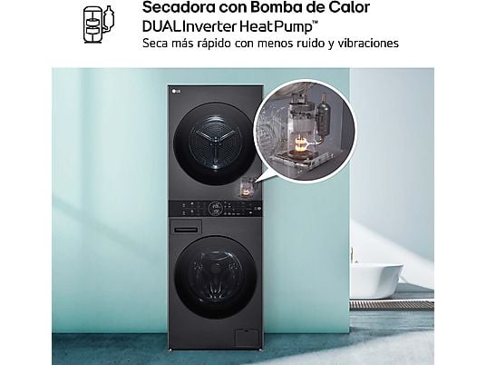 Lavadora secadora - LG WT1210BBF, Torre de lavado 12/10 kg, TurboWash™, Smart Pairing™, Inox grafito