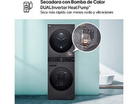 Lavadora secadora - LG WT1210BBF, Torre de lavado 12/10 kg, TurboWash™, Smart Pairing™, Inox grafito