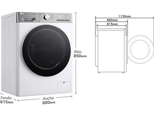 Lavadora secadora - LG F4DR9513A2W, 13 Kg + 7 Kg, 1400 rpm, 14 programas, AI Direct Drive™, TurboWash™360, Autodosificación, Blanco