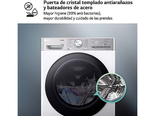 Lavadora secadora - LG F4DR9513A2W, 13 Kg + 7 Kg, 1400 rpm, 14 programas, AI Direct Drive™, TurboWash™360, Autodosificación, Blanco