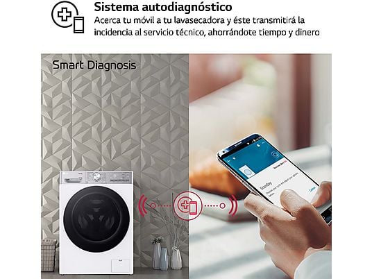 Lavadora secadora - LG F4DR9513A2W, 13 Kg + 7 Kg, 1400 rpm, 14 programas, AI Direct Drive™, TurboWash™360, Autodosificación, Blanco