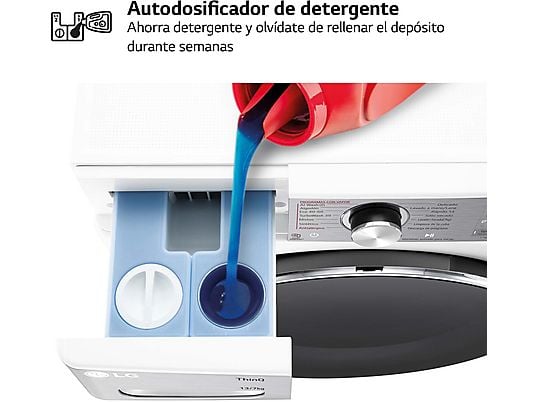 Lavadora secadora - LG F4DR9513A2W, 13 Kg + 7 Kg, 1400 rpm, 14 programas, AI Direct Drive™, TurboWash™360, Autodosificación, Blanco