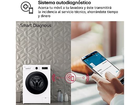 Lavadora carga frontal - LG F4X1009NWK, 9 kg, 1400 rpm, 10 programas, AI Direct Drive™, ThinQ™, Blanco Marfil