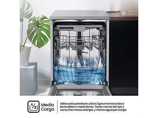 Lavavajillas - Hisense HS623D10X, 14 servicios, 7 programas, 60 cm, Media Carga, Tercera bandeja, Inox