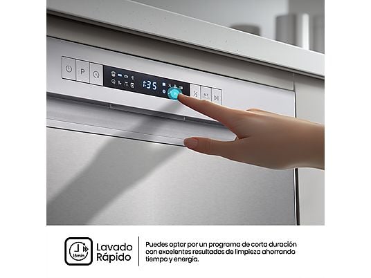 Lavavajillas - Hisense HS623D10X, 14 servicios, 7 programas, 60 cm, Media Carga, Tercera bandeja, Inox