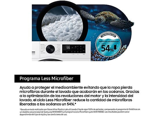 Lavadora secadora - Samsung WD90DG5G34BEEC, 9kg/5kg 1400 rpm, 13 programas, AI Ecobubble™ Clase E/A-10%, fondo reducido, Blanco