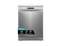 Lavavajillas - Hisense HS623D10X, 14 servicios, 7 programas, 60 cm, Media Carga, Tercera bandeja, Inox