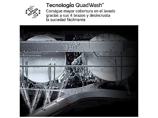 Lavavajillas - LG DF355FP, 14 servicios, 9 programas, 60 cm, LED táctil, Tercera bandeja, QuadWash™, Acero inoxidable