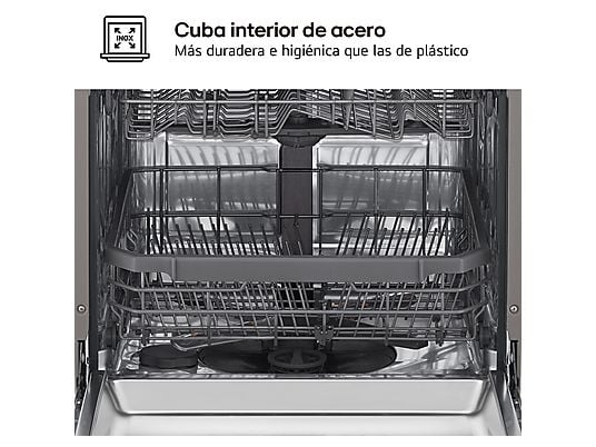 Lavavajillas - LG DF355FP, 14 servicios, 9 programas, 60 cm, LED táctil, Tercera bandeja, QuadWash™, Acero inoxidable
