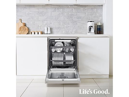 Lavavajillas - LG DF355FP, 14 servicios, 9 programas, 60 cm, LED táctil, Tercera bandeja, QuadWash™, Acero inoxidable