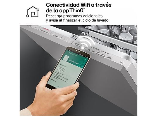 Lavavajillas integrable - LG DB476TXS, 14 servicios, 10 programas, 60 cm, TrueSteam™, Tercera bandeja, Sin panelar