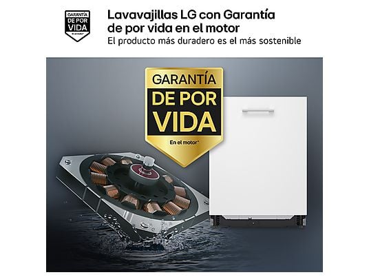 Lavavajillas integrable - LG DB476TXS, 14 servicios, 10 programas, 60 cm, TrueSteam™, Tercera bandeja, Sin panelar
