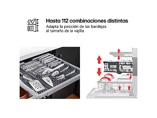 Lavavajillas integrable - LG DB476TXS, 14 servicios, 10 programas, 60 cm, TrueSteam™, Tercera bandeja, Sin panelar