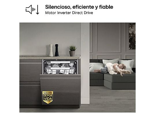 Lavavajillas integrable - LG DB476TXS, 14 servicios, 10 programas, 60 cm, TrueSteam™, Tercera bandeja, Sin panelar