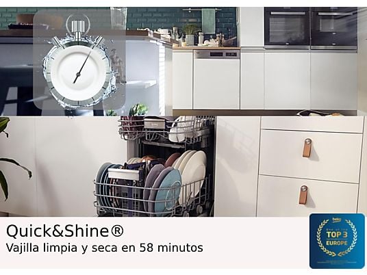 Lavavajillas - Beko BDFN26640XC, 9.5 l, 16 servicios, 6 programas, 60 cm, Tercera bandeja, Corner Intense, Fast+, Inox