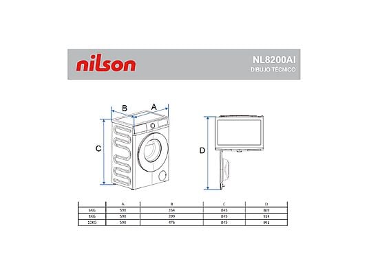 Lavadora carga frontal - NILSON NL8200AI, 8 kg, 11 programas, Blanco