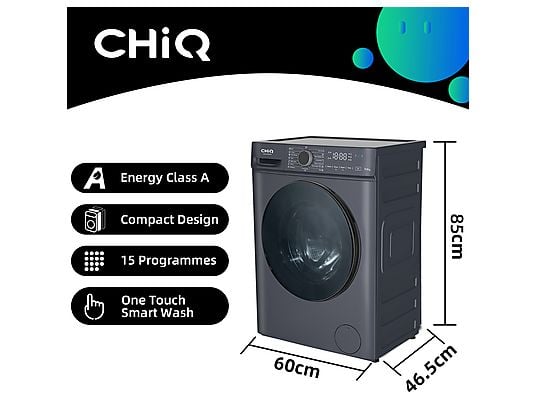 Lavadora carga frontal - CHIQ CW07123863AX, 7 kg, 1200 rpm, 16 programas, Azul oscuro