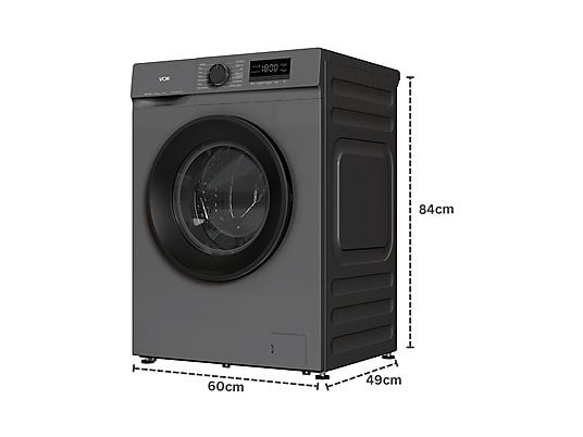 Lavadora de carga frontal - VOK EVW-8BAGL2412, 8 kg, 1200 rpm, 14 programas, Gris