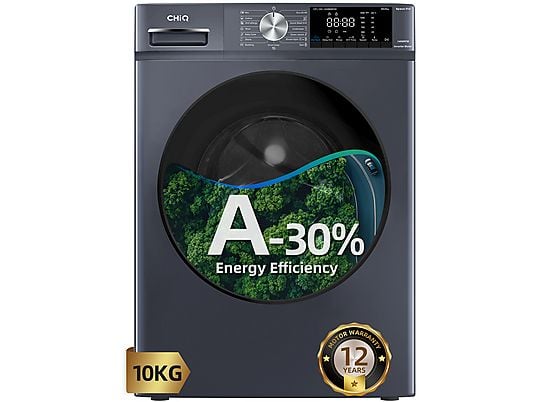 Lavadora carga frontal - CHIQ CFL100-14586IM3XA, Space PRO, Motor inverter, 1400 rpm, Programa inteligente, Función Vapor, 10 kg, 1400 rpm, 16 programas, Gris oscuro